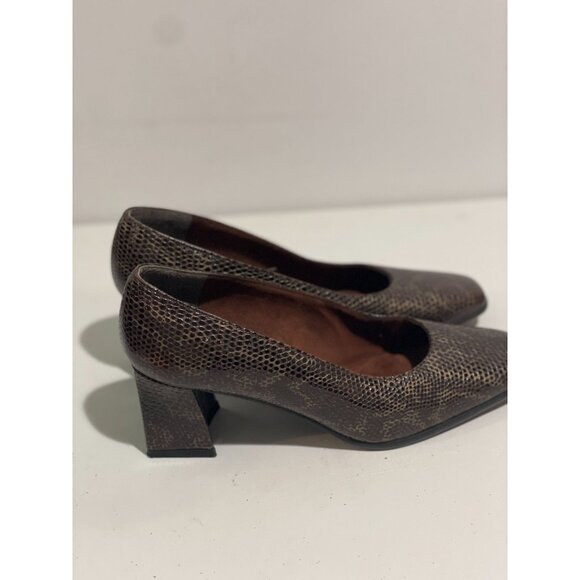 Stuart Weitzman Brown Snakeskin Leather Block Heel Pumps Size 6B Made Spain - Picture 12 of 14